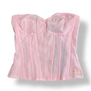PrettyLittleThing NWT Pink Dobby Mesh Floral Embroidered Corset‎ Size 2